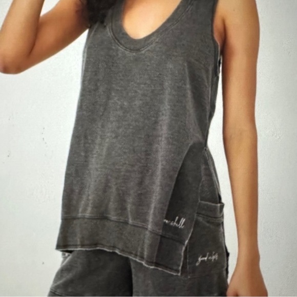 Free People Tops - Free People Intimately More Chill Tank Top Grey Acid Wash Embroidered XS